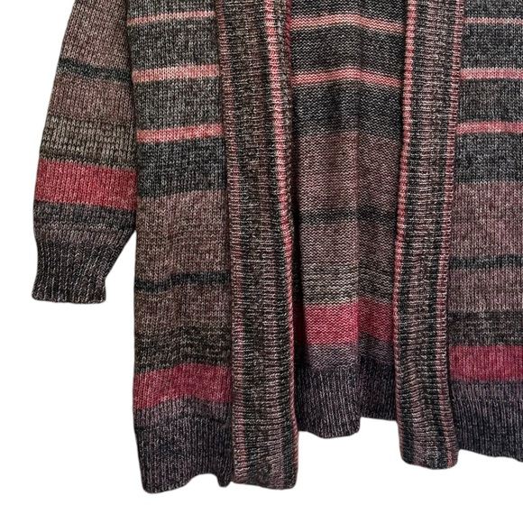 ESPRIT Open Front Stripe Cardigan Sweater Shawl Collar Pockets Cotton Soft Cozy - Picture 9 of 16